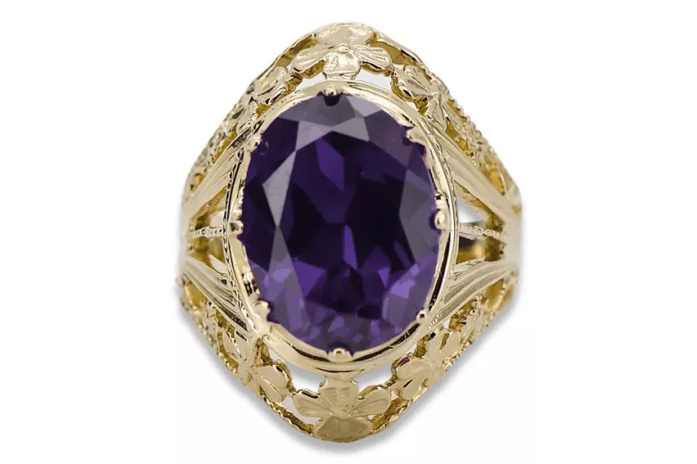 Anneau Alexandrite Or jaune 8 carats Vintage vrc031x-ax Art Deco Style soviétique russe URSS
